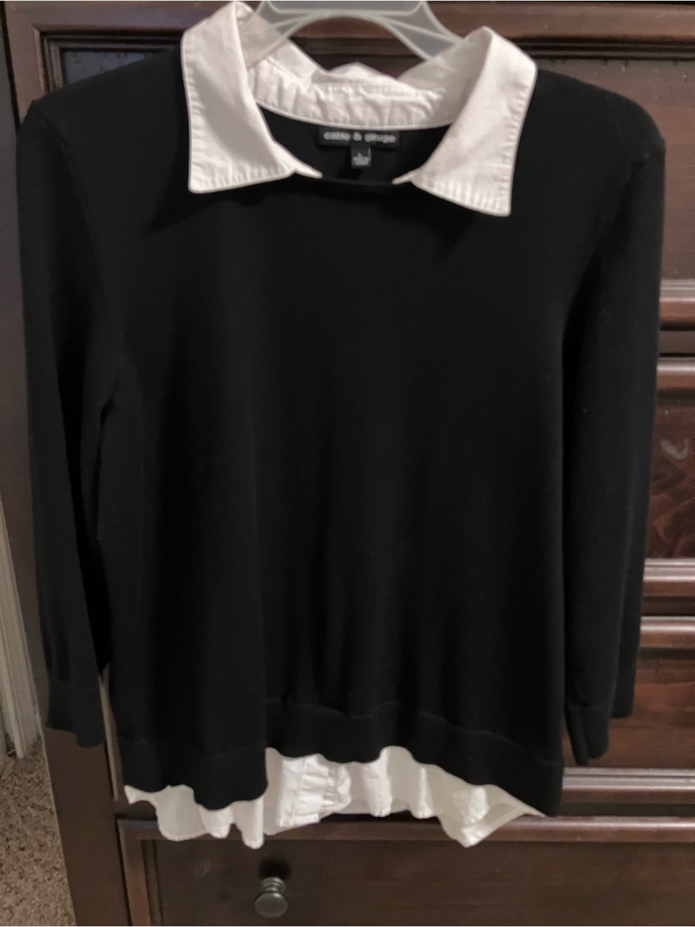 Cable & Gauge Black Sweater with White Collar Detail